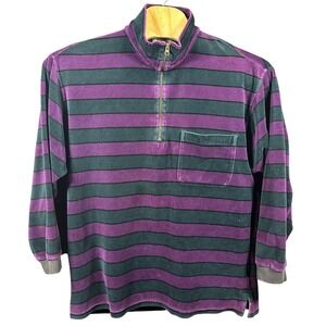VTG INDUSTRIAL RAGS Men's XXL 1/4 Zip Pullover Shirt Purple Green Stripe Classic